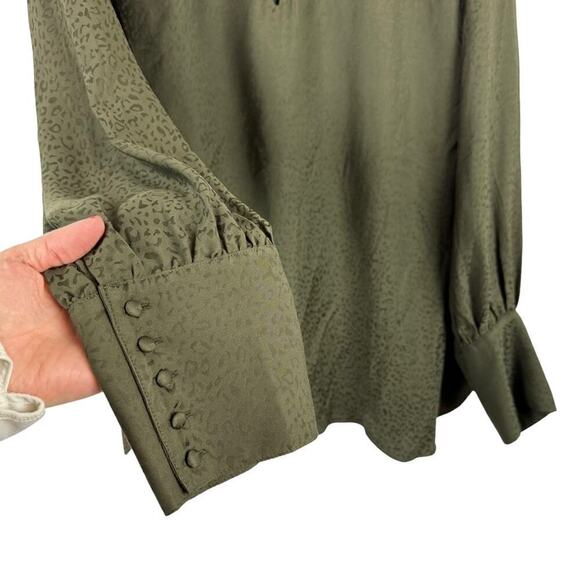 Soft Surroundings Green Jacquard Leopard Print Collared Long Sleeve Shirt Top 3X - Picture 3 of 14